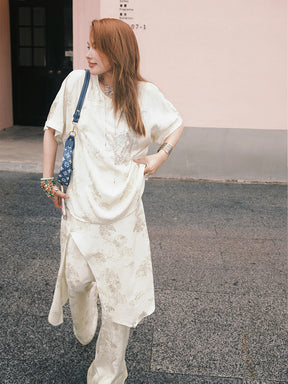 MUKZIN“Capsule Collection”Off - White Jacquard Loose Wide - Leg Pants