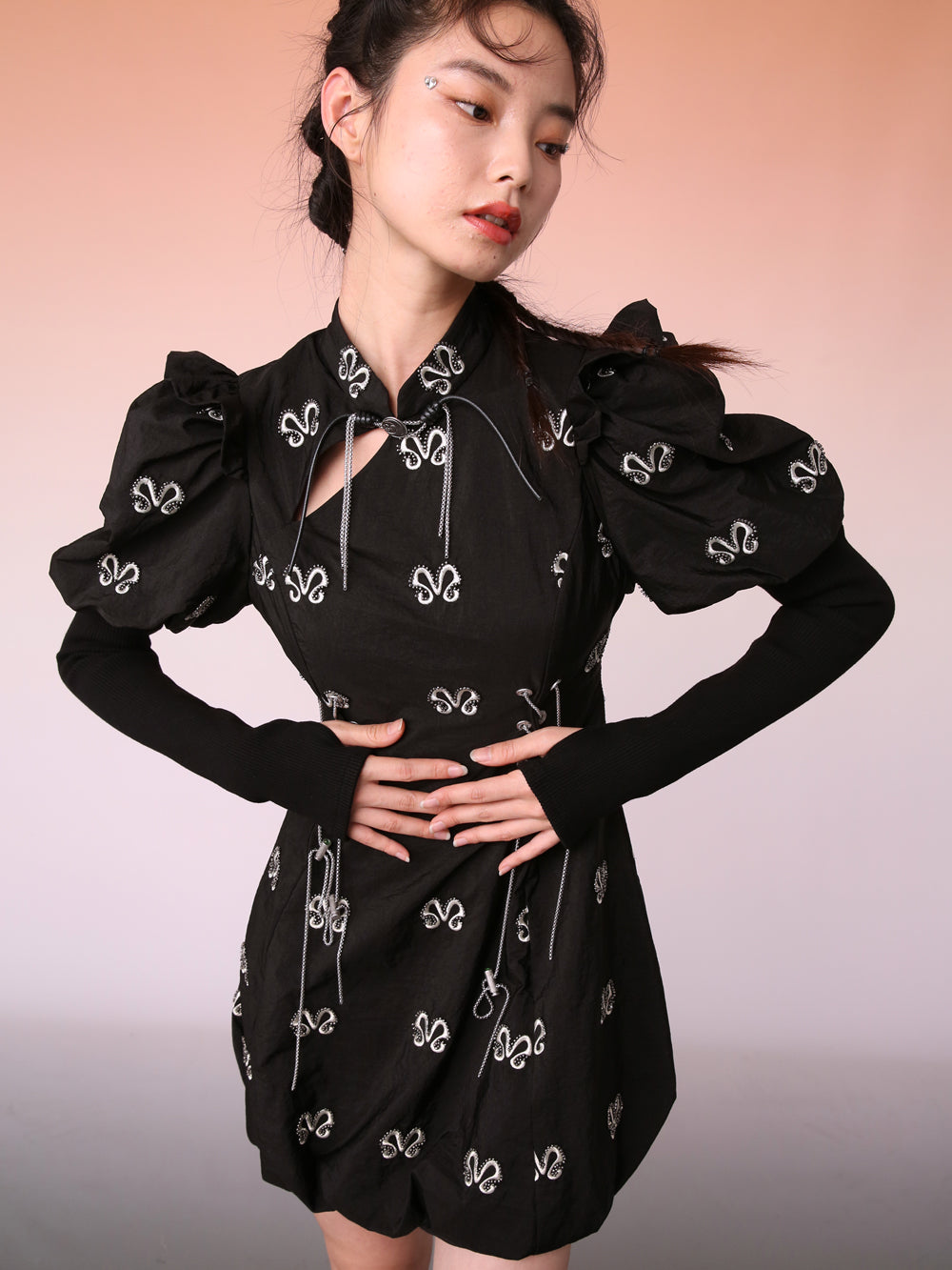 MUKZIN Elegant Puff Sleeve Cheongsam Detachable Sleeves