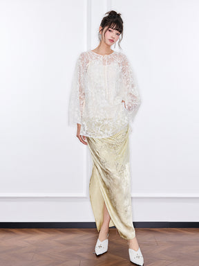 Mukzin "Ode To The New Summer"Light Yellow Elegant Split Pencil Skirt