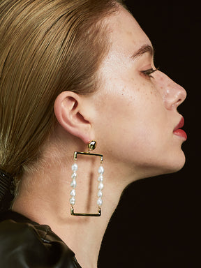 MUKTANK×PEARLONA Simple Baroque Rectangular Earrings