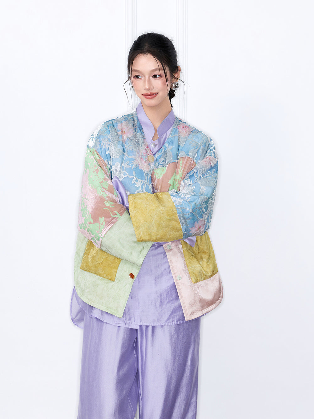 MUKZIN“The Sequence of Deer's Call”Patchwork Floral Jacquard Oversized Casual Down Jacket