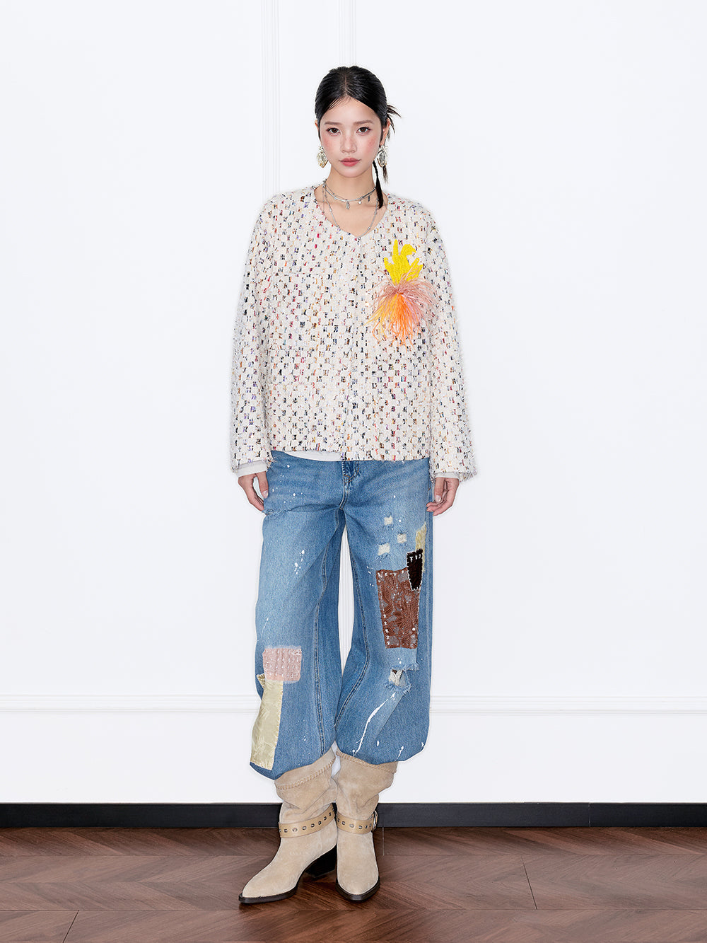 MUKZIN“Capsule Collection”Loose-Fit Tweed Boucle Jacket