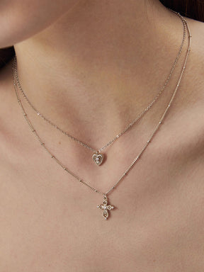 MUKTANK×SUN HUNTERCross and heart double-layer necklace