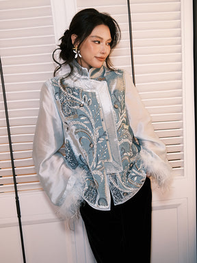 MUKZIN¡°Capsule Collection¡±Blue Velvet Chinese Style Embroidered Vest