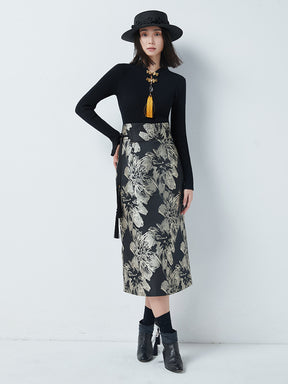 MUKTANK×CUUDICLAB Jacquard Midi Bodycon Skirt