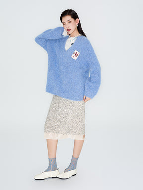 MUKZIN Linglong "Dusk Cloud" V-neck Oversized Alpaca Knitted Sweater