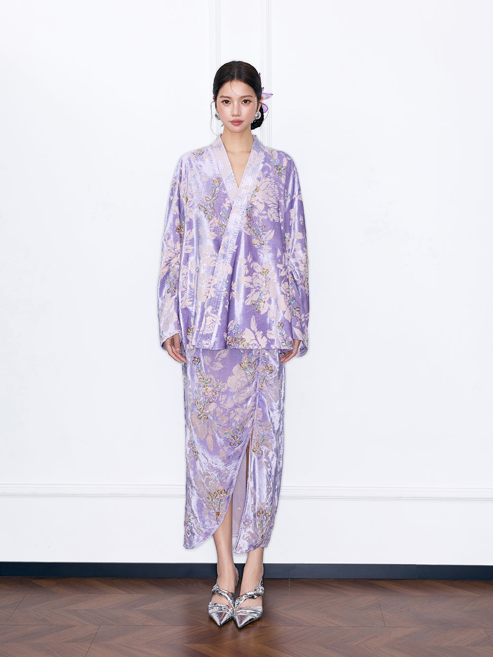 MUKZIN“Night Ballad of Chang'an”Velvet Jacquard Midi Skirt for Women - High Waist Slit Bodycon Maxi Skirt