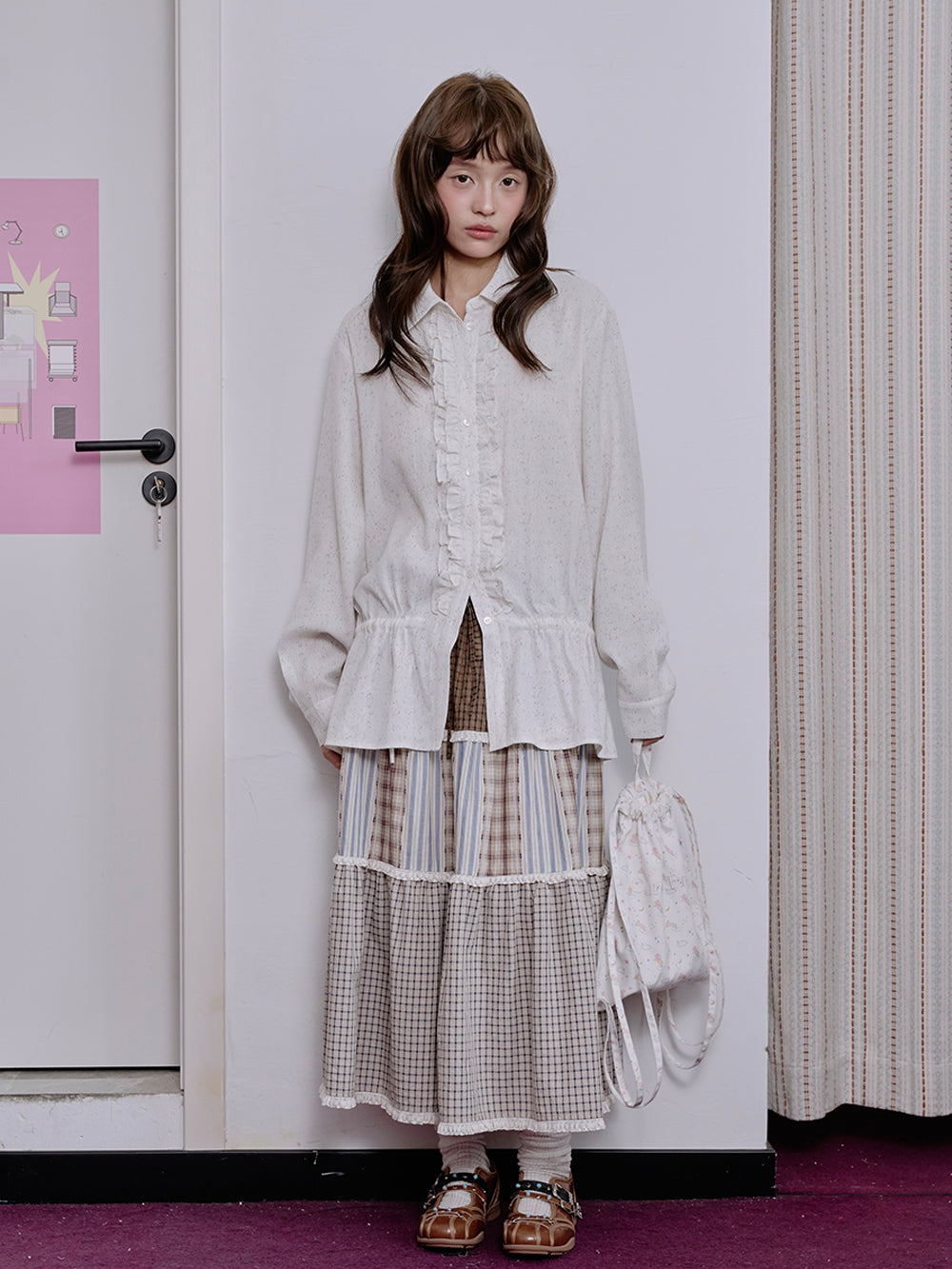 MUKTANK×LOUMUTAKU Three-Color Plaid Tiered Skirt