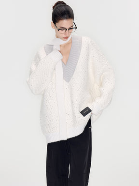 MUKTANK×MODULER (Thick) Shiny Color-Block V-Neck Loose Sweater