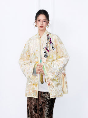 MUKZIN“The Sequence of Deer's Call”Gilt Texture Patchwork Sequin Decor Stand-Collar Coat