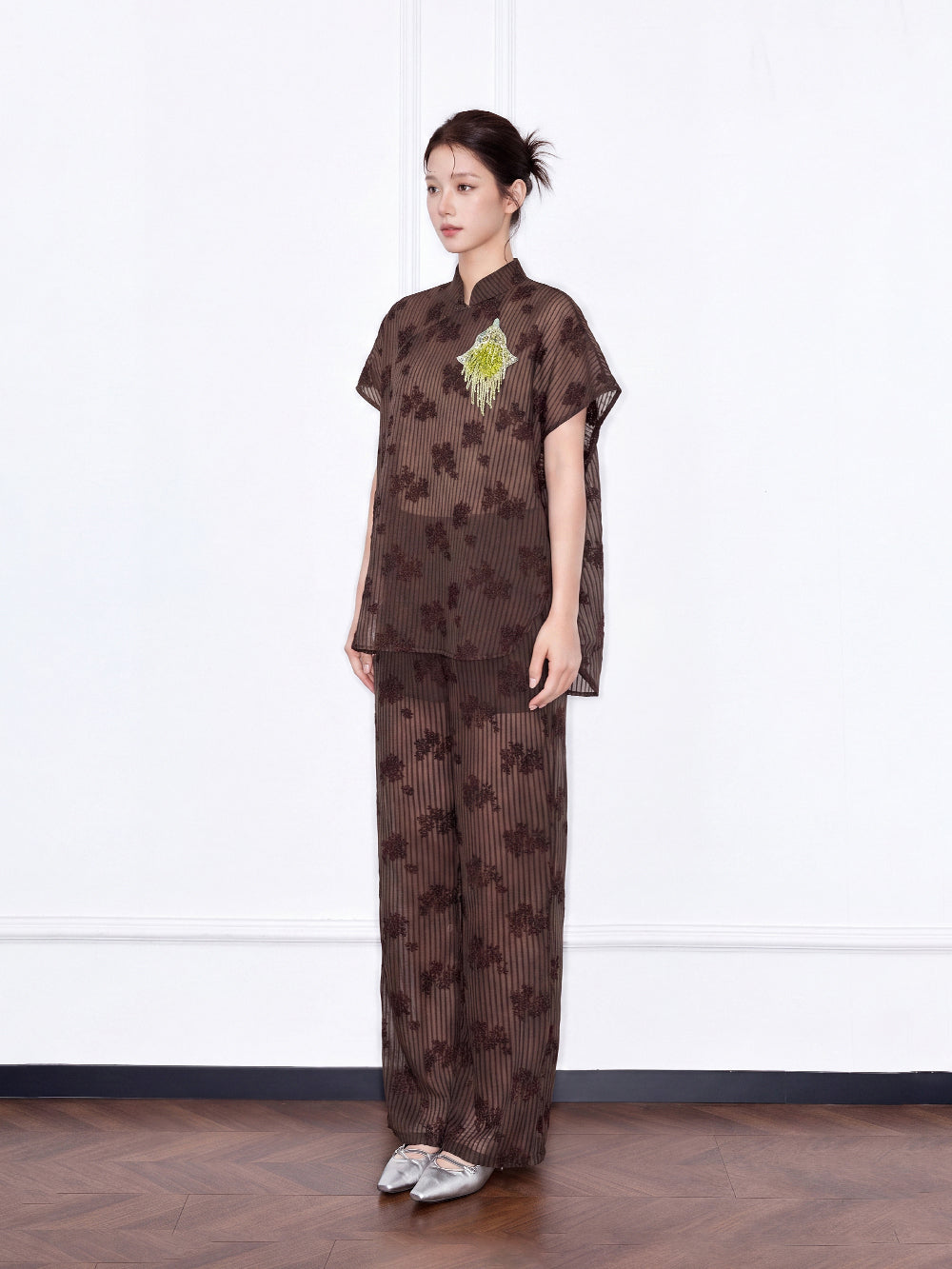 MUKZIN×Capsule Collection Modern Chinese Shirt Set with ICH Hami Hand Embroidery