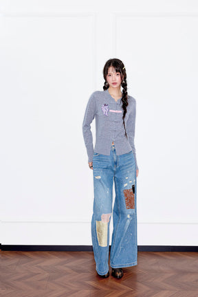 MUKZIN“Capsule Collection”Elegant Color - Blocked Fruit Embroidery Fake Two - Piece Sweatshirt (Copy)