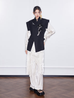 MUKZIN Spring Prelude "Peacock Feather" New Chinese  Style Fake Two Piece Wide Leg Trousers Spring Summer