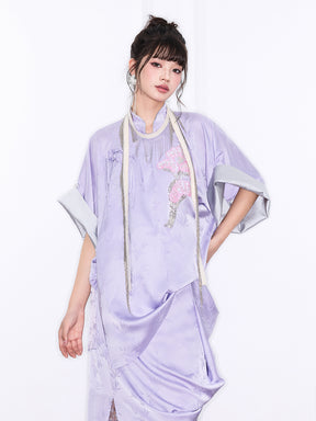 Mukzin "Ode To The New Summer"New Chinese-Style Improved Stand-Up Collar Split Purple Dress