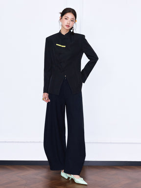 MUKZIN¡°Capsule Collection¡±Chinese Style Mandarin Collar Frog Button Asymmetrical Blazer