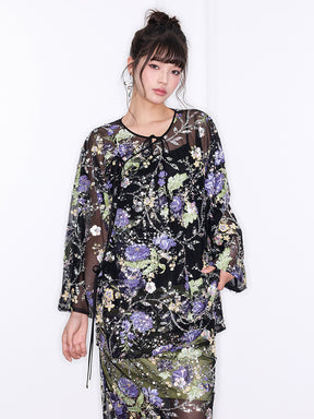 Mukzin“Capsule Collection”Neo - Chinese Style Purple "Ninefold Purple" Sequin Top