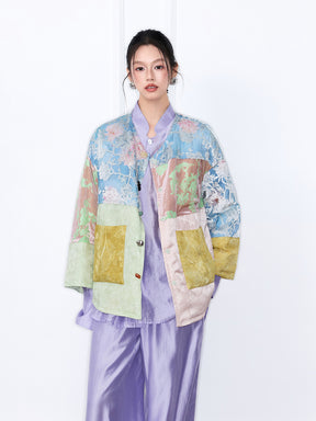 MUKZIN“The Sequence of Deer's Call”Patchwork Floral Jacquard Oversized Casual Down Jacket
