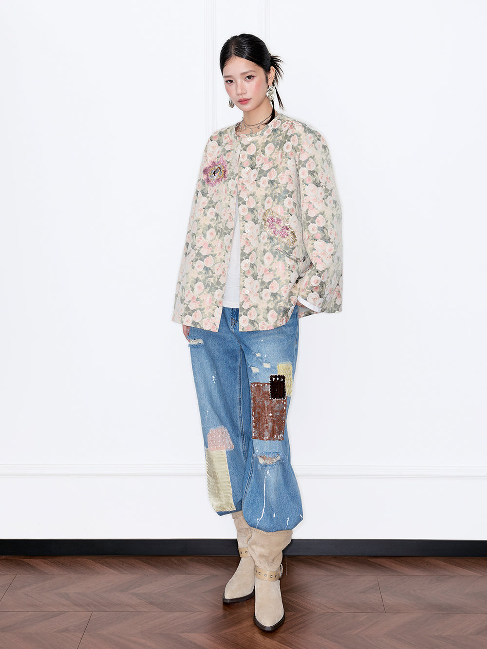 MUKZIN“Capsule Collection”Vintage Embroidery Round Neck Loose Jacket