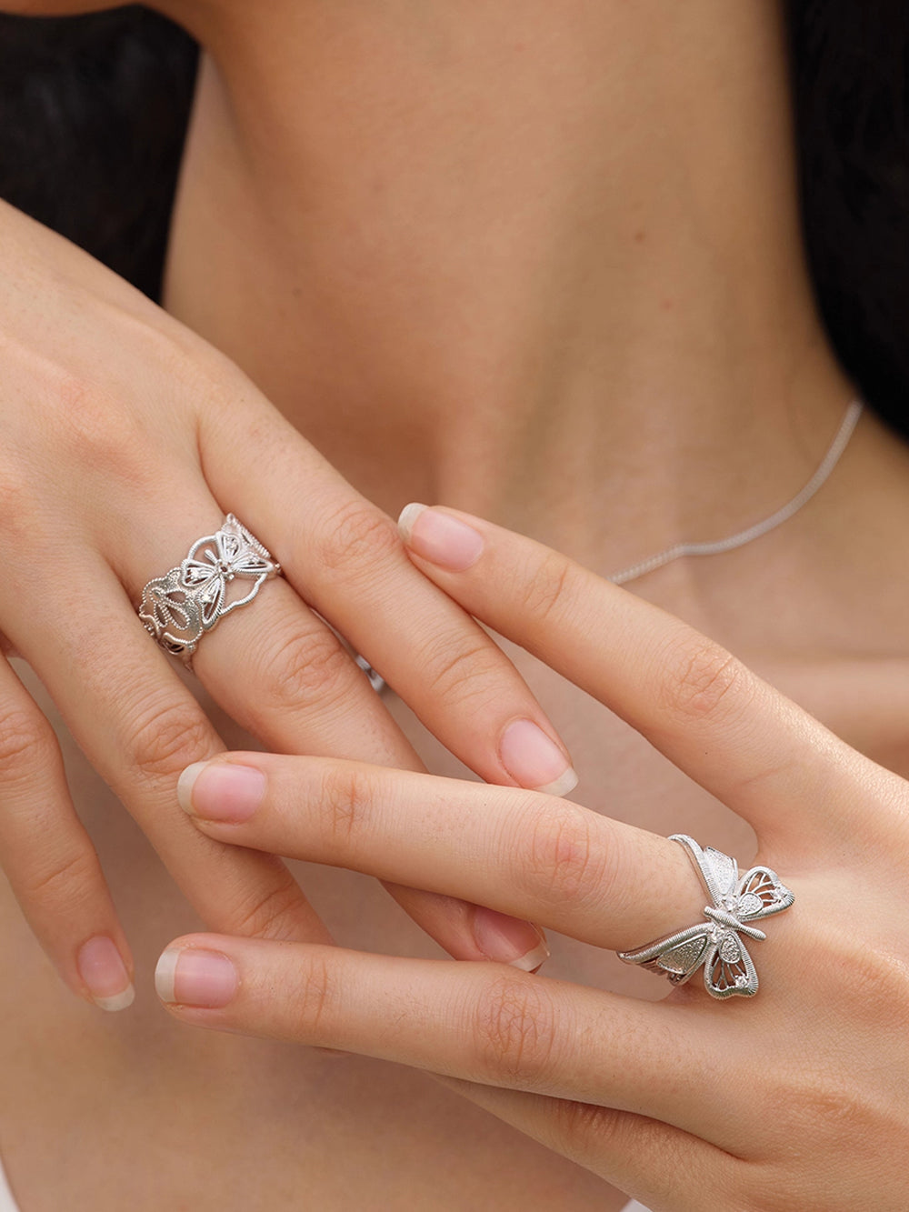 MUKTANK×SUN HUNTER “Emergence”Wide Band Full-Circle Lace Butterfly Ring
