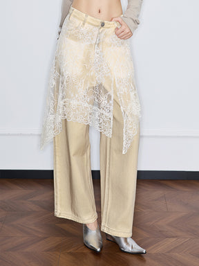 MUKZIN“Realm of Ethereal Mist”Lace Panel Distressed Jeans