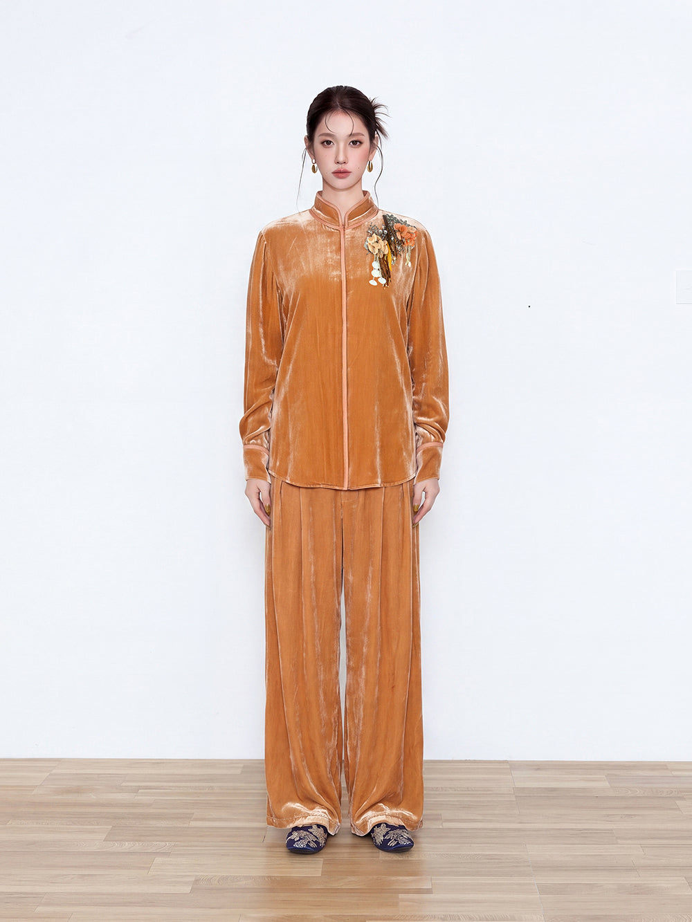 MUKZIN×Capsule Collection New Chinese-Style Silk Velvet Trouser Set
