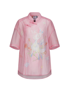 Mukzin "Ode To The New Summer" New Chinese-Style Shirt With Frog Buttons At The Collar And Printed Patterns