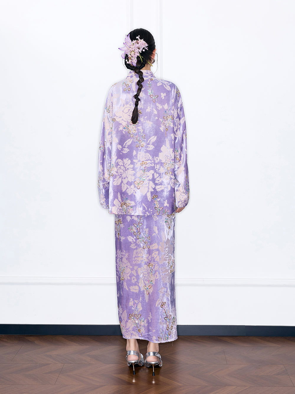 MUKZIN“Night Ballad of Chang'an”Velvet Jacquard Midi Skirt for Women - High Waist Slit Bodycon Maxi Skirt