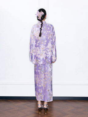 MUKZIN“Night Ballad of Chang'an”Velvet Jacquard Midi Skirt for Women - High Waist Slit Bodycon Maxi Skirt