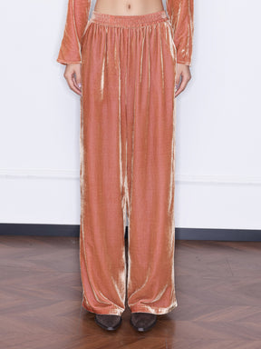 MUKZIN“Capsule Collection”Orange Velvet Wide-Leg Pants | Oriental High-Waist Relaxed Trousers