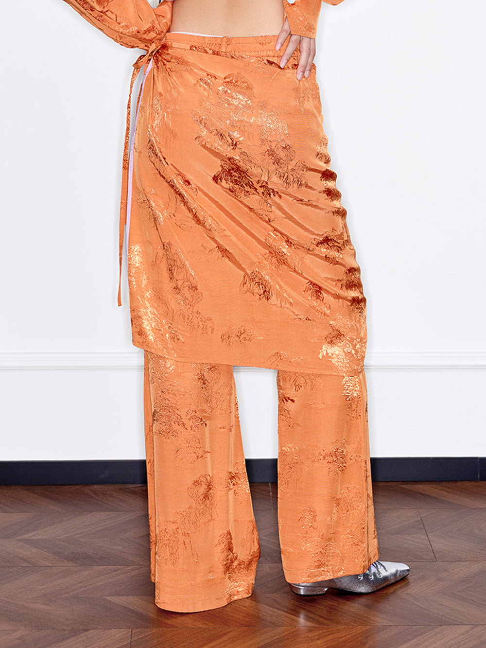 MUKZIN“Capsule Collection”Caramel /Light Blue Jacquard Fake Two-Piece Wide-Leg Pants