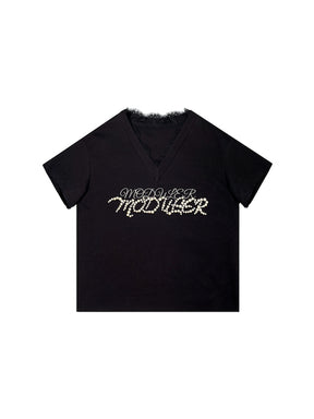 MUKTANK×MODULER Heavy-Detailed T-Shirt with Lace Paneling and Pearl Embroidery