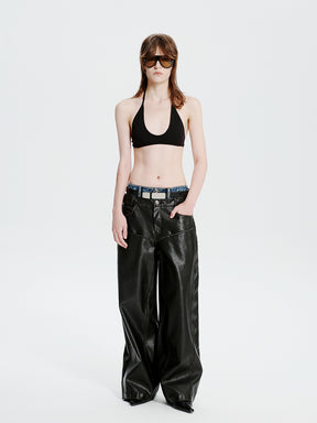 MUKTANK×MODULER Denim-Paneled Heavy-Duty Oversized Leather Pants