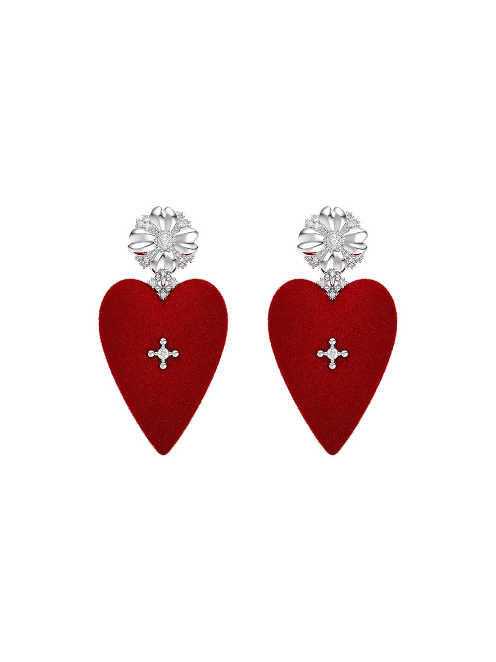 MUKTANK×SUN HUNTER Large-Sized Velvet Heart Floral Crown Dangle Earrings