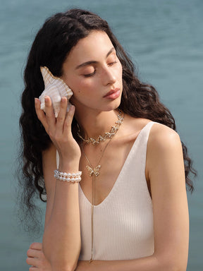 MUKTANK×SUN HUNTER “Emergence”Lace Butterfly Pull - Out Necklace