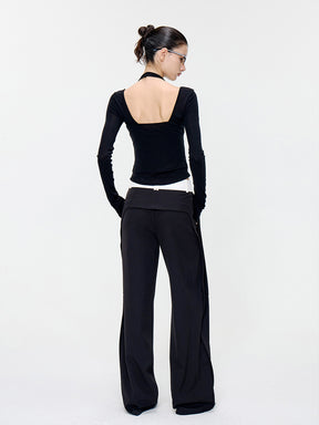 MUKTANK×MODULER Waistband Patchwork Drawstring Straight-Leg Dress Pants