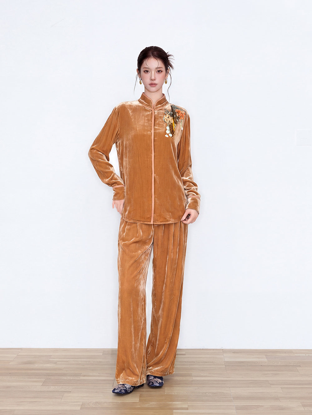 MUKZIN×Capsule Collection New Chinese-Style Silk Velvet Trouser Set