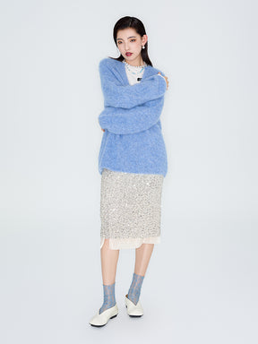 MUKZIN Linglong "Dusk Cloud" V-neck Oversized Alpaca Knitted Sweater