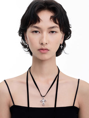 MUKTANK×SUN Lace cross velvet necklace