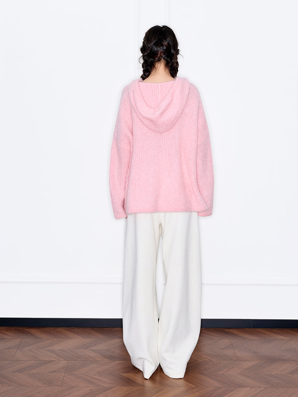 MUKZIN“Capsule Collection”Pink Mohair Loose V-Neck Sweater