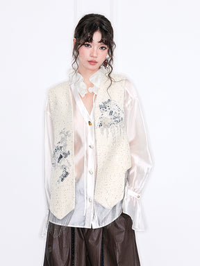 MUKZIN“Realm of Ethereal Mist”Women's Vintage Sequin Beaded Tassel Vest