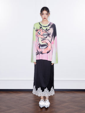 MUKZIN  Spring Prelude"Good Luck with the Snake" Floral Silhouette Long-sleeved Knitted Sweater