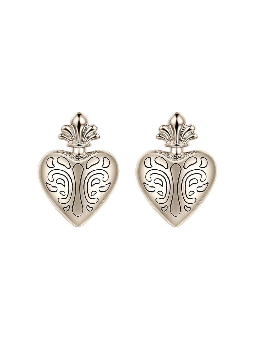 MUKTANK×SUN HUNTER Iris and Heart Carved Stud Earrings