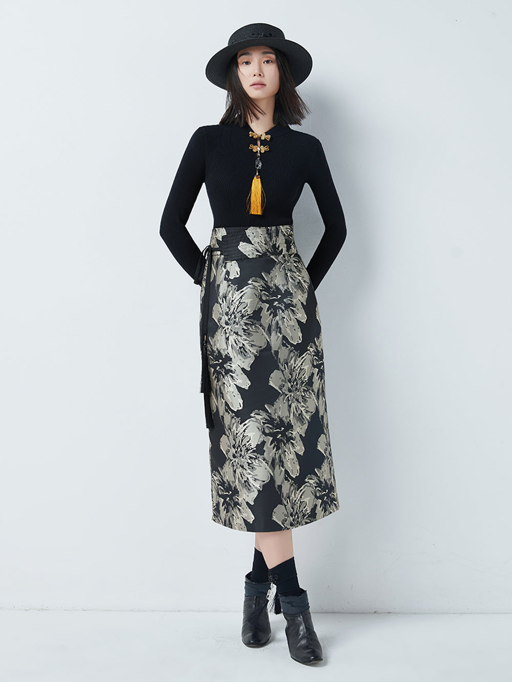 MUKTANK×CUUDICLAB Jacquard Midi Bodycon Skirt