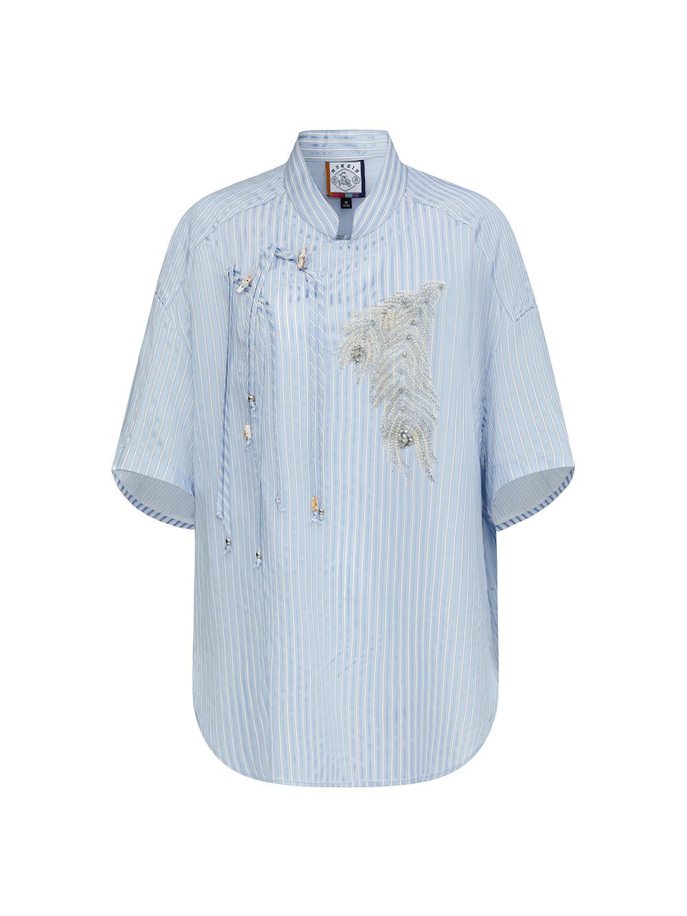 Mukzin "Ode To The New Summer"Elegant Blue And White Striped Chinese-Style Shirt