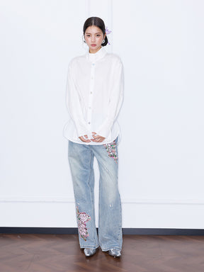 MUKZIN¡°Capsule Collection¡±Minimalist Stand Collar White Button Down Shirt