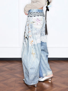 MUKZIN“Realm of Ethereal Mist”Apron - Style Lace - Printed 弯刀 Jeans