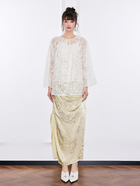 Mukzin "Ode To The New Summer"Light Yellow Elegant Split Pencil Skirt
