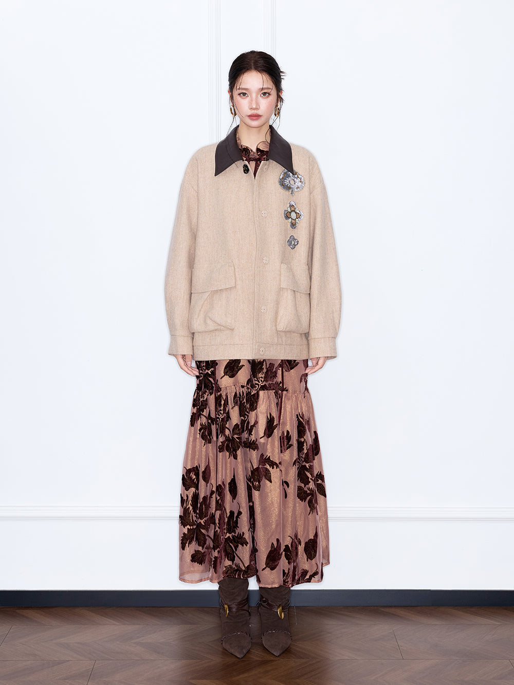 MUKZIN“The Sequence of Deer's Call”Light Camel Color Contrast Collar Oversized Silhouette Jacket