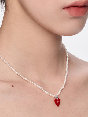 MUKTANK×SUN HUNTER Small-Sized Velvet Heart Faux Pearl Necklace