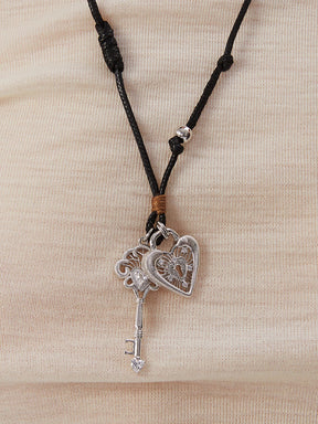 MUKTANK×SUN HUNTER Lace key heart lock braided necklace